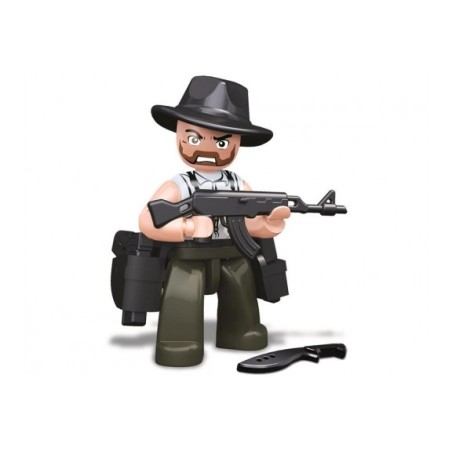 Personaggio Costruzioni Sluban rapinatore con cappello da cowboy e mitragliatrice